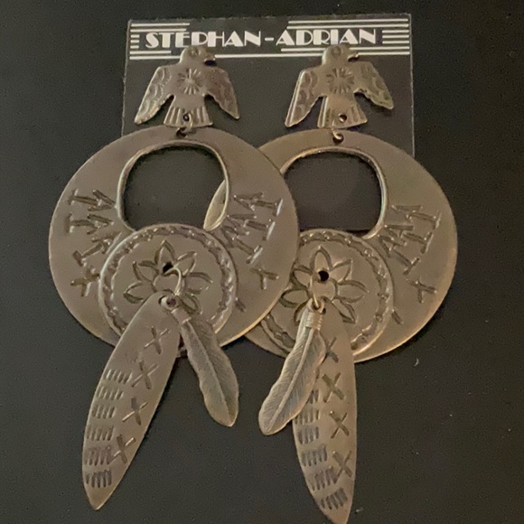 Vintage Native American Style Aluminum 4” Earrings - Picture 2 of 4